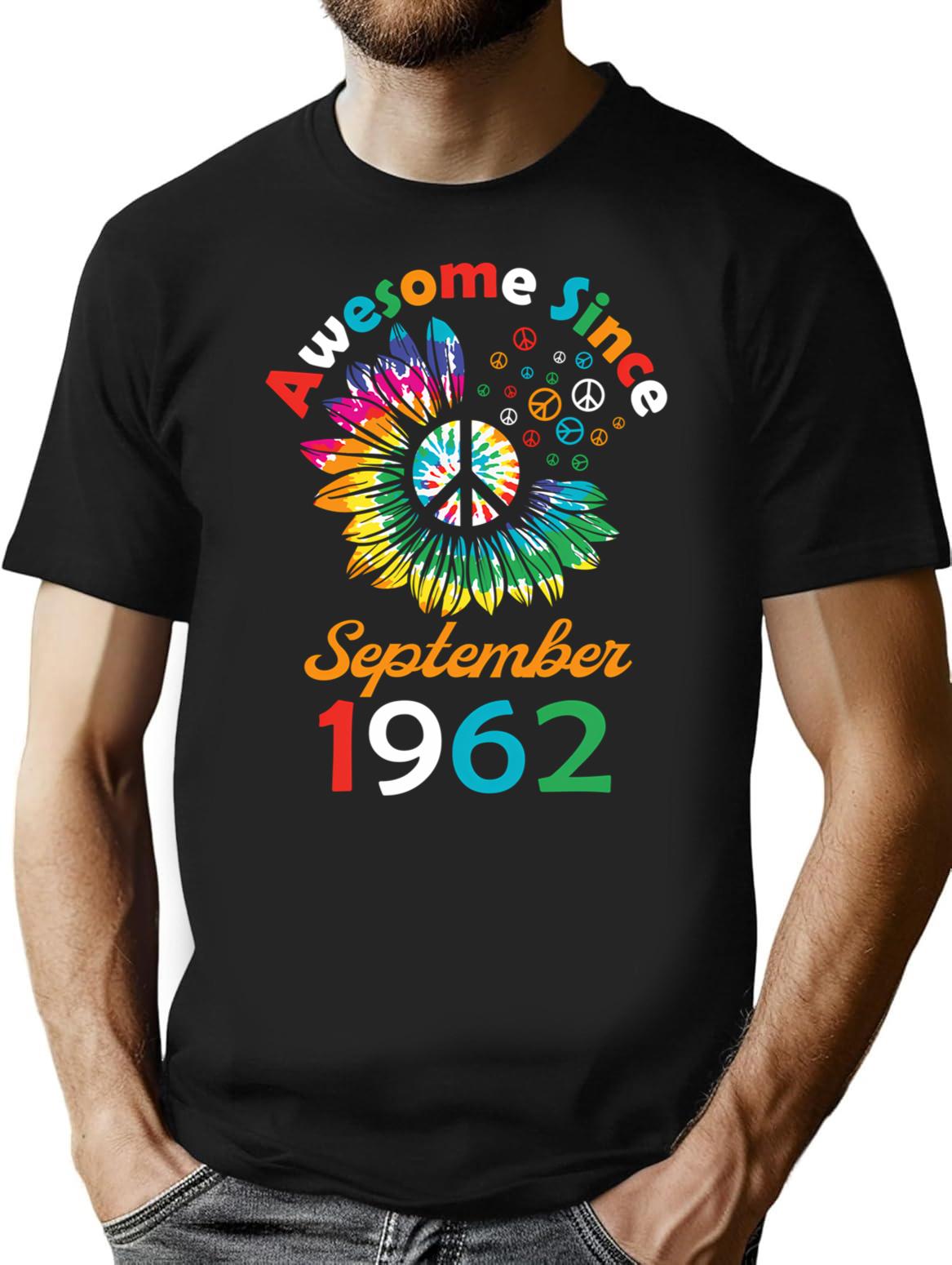 Funny Birthday Quote Awesome Since September 1962 Retro Birthday T-Shirt - Black