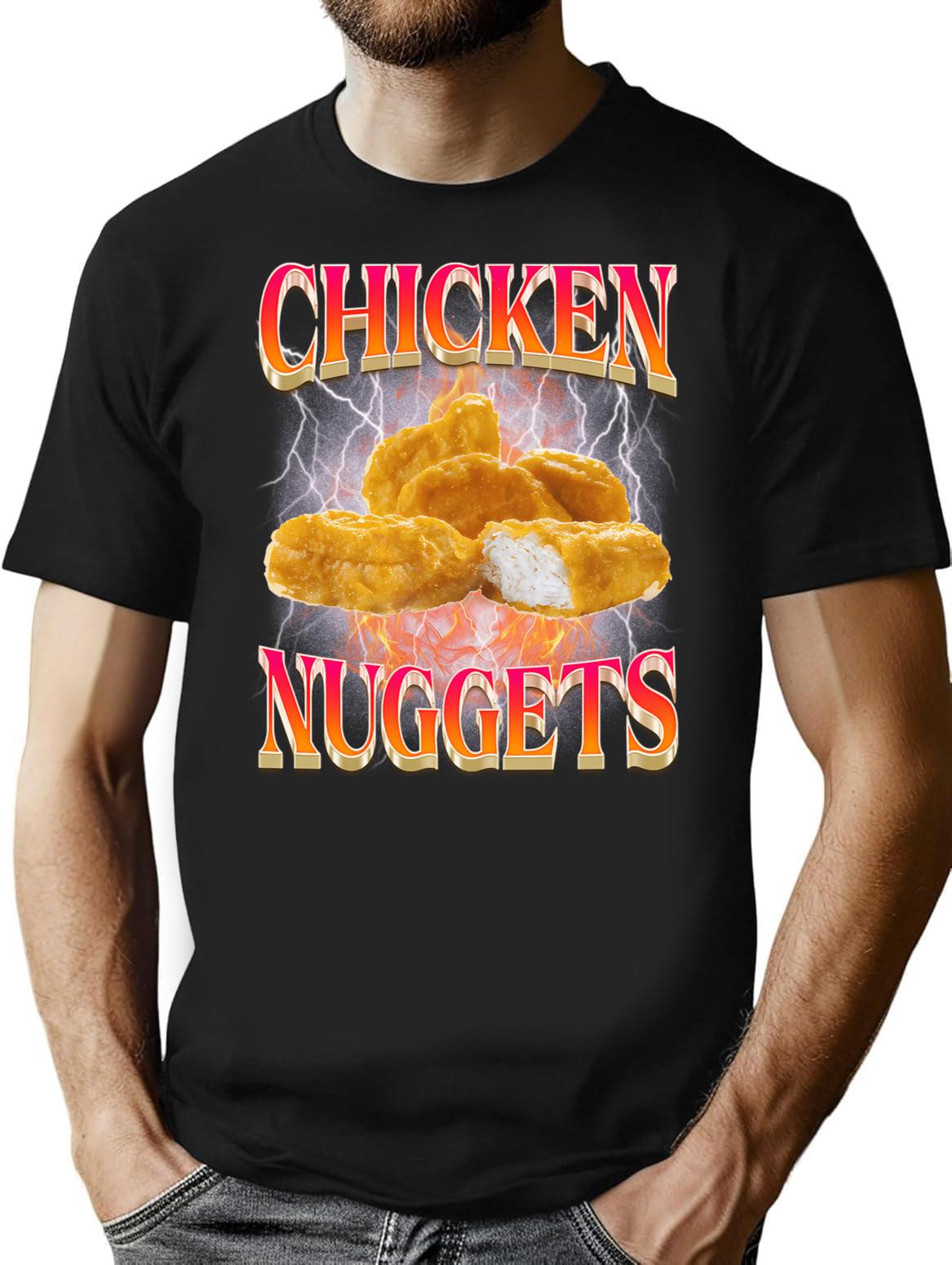 Funny Chicken Nuggets Bootleg 90s Vintage T-Shirt - Black