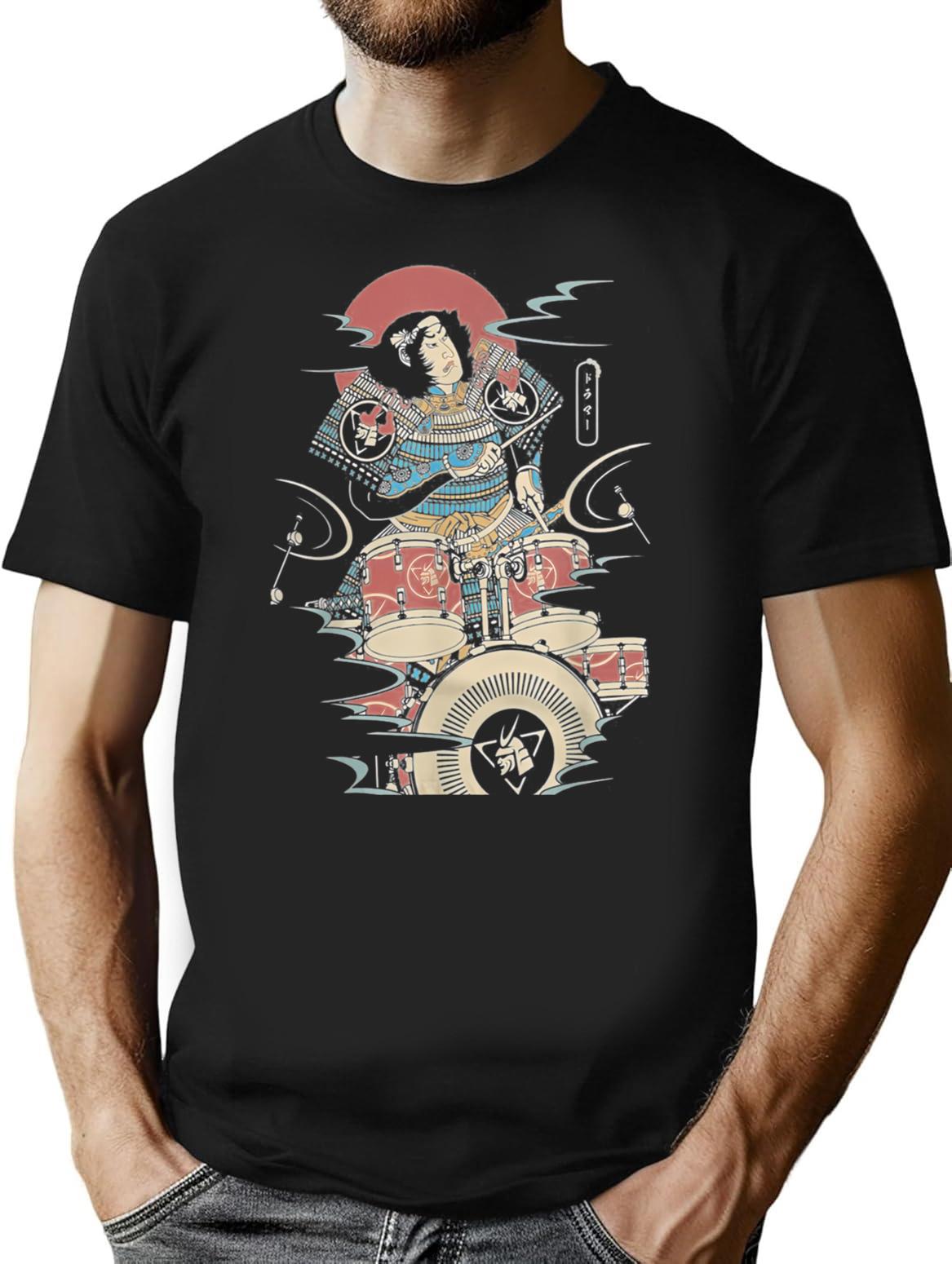 Funny Drummer Samurai No.6 Warrior Japanese Lover T-Shirt for Men & Women, T-Shirts Graphic Tee - Black