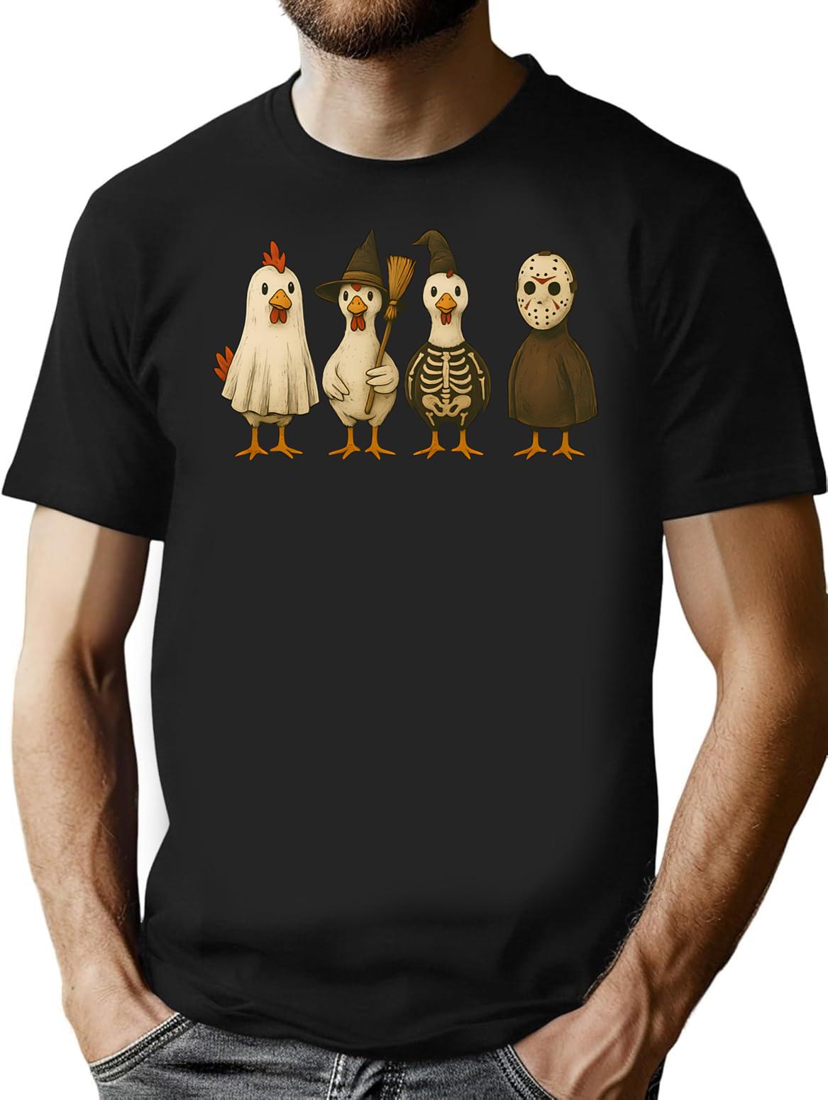 Halloween Chicken Costume Squad T-Shirt - Retro Graphic Tee for Men & Women - Black