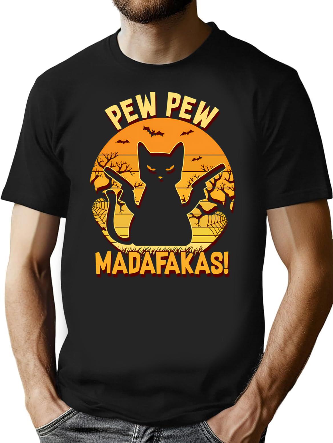 Halloween Pew Pew Madafakas. T-Shirt - Retro Graphic Tee for Men & Women - Black