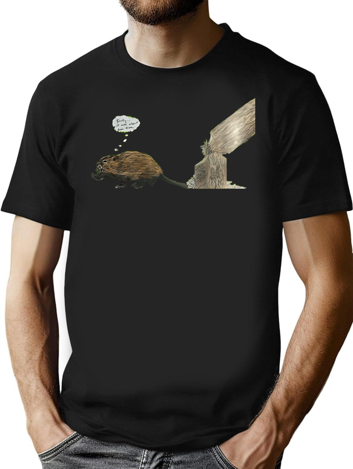 Hand Drawn Impatient Beaver T-Shirt - Retro Graphic Tee for Men & Women - Black