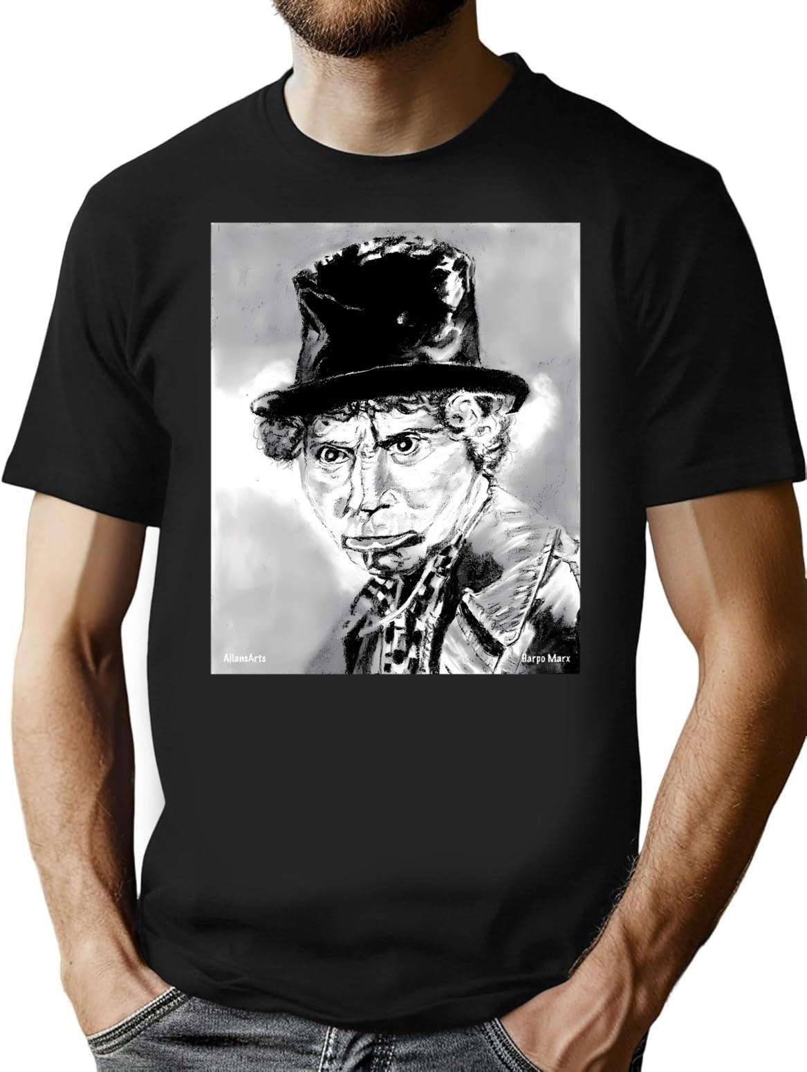 Harpo Marx Portrait T-Shirt - Retro Graphic Tee for Men & Women - Black