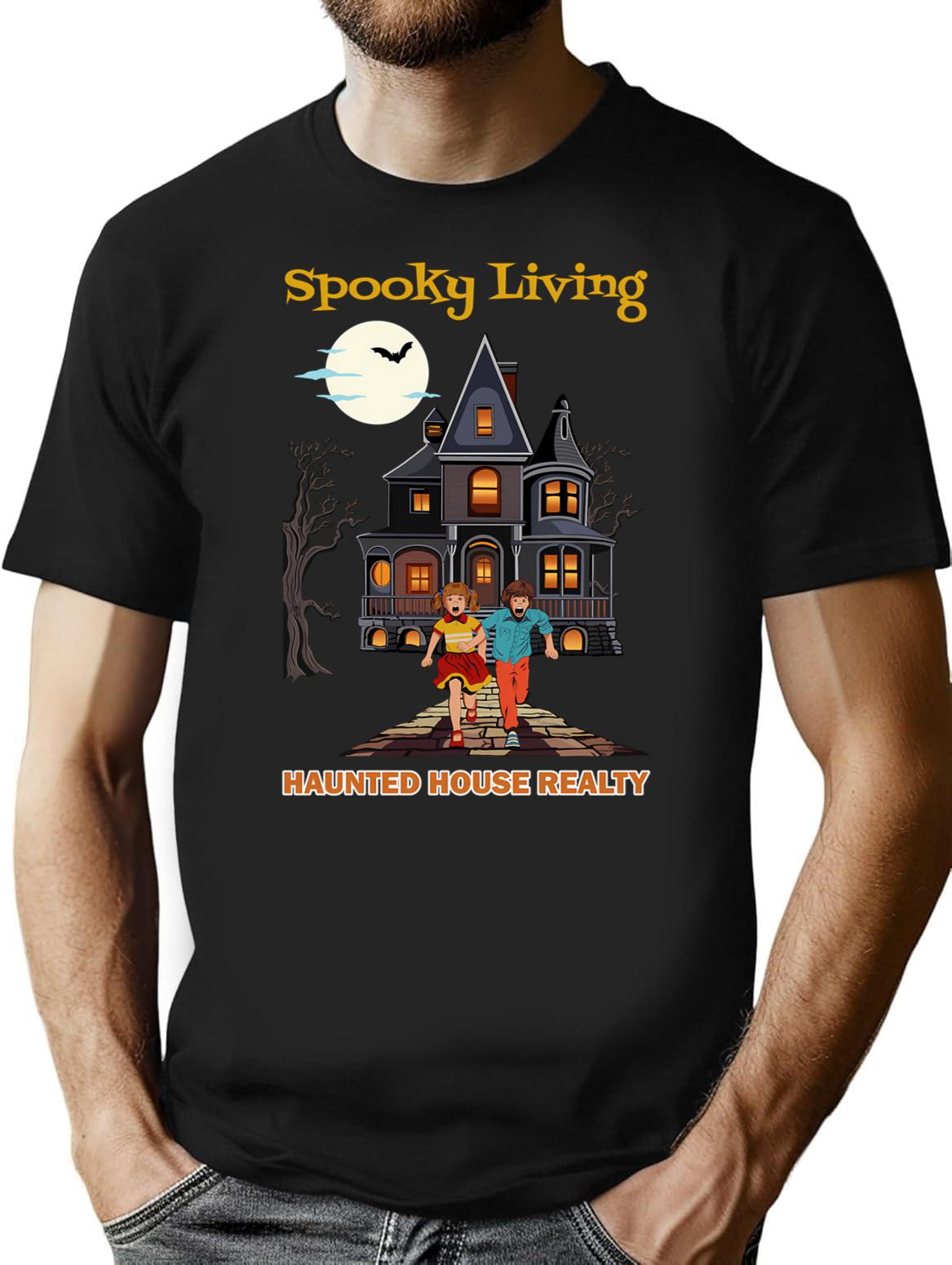 Haunted House Realty T-Shirt - Retro Graphic Tee for Men & Women - Black