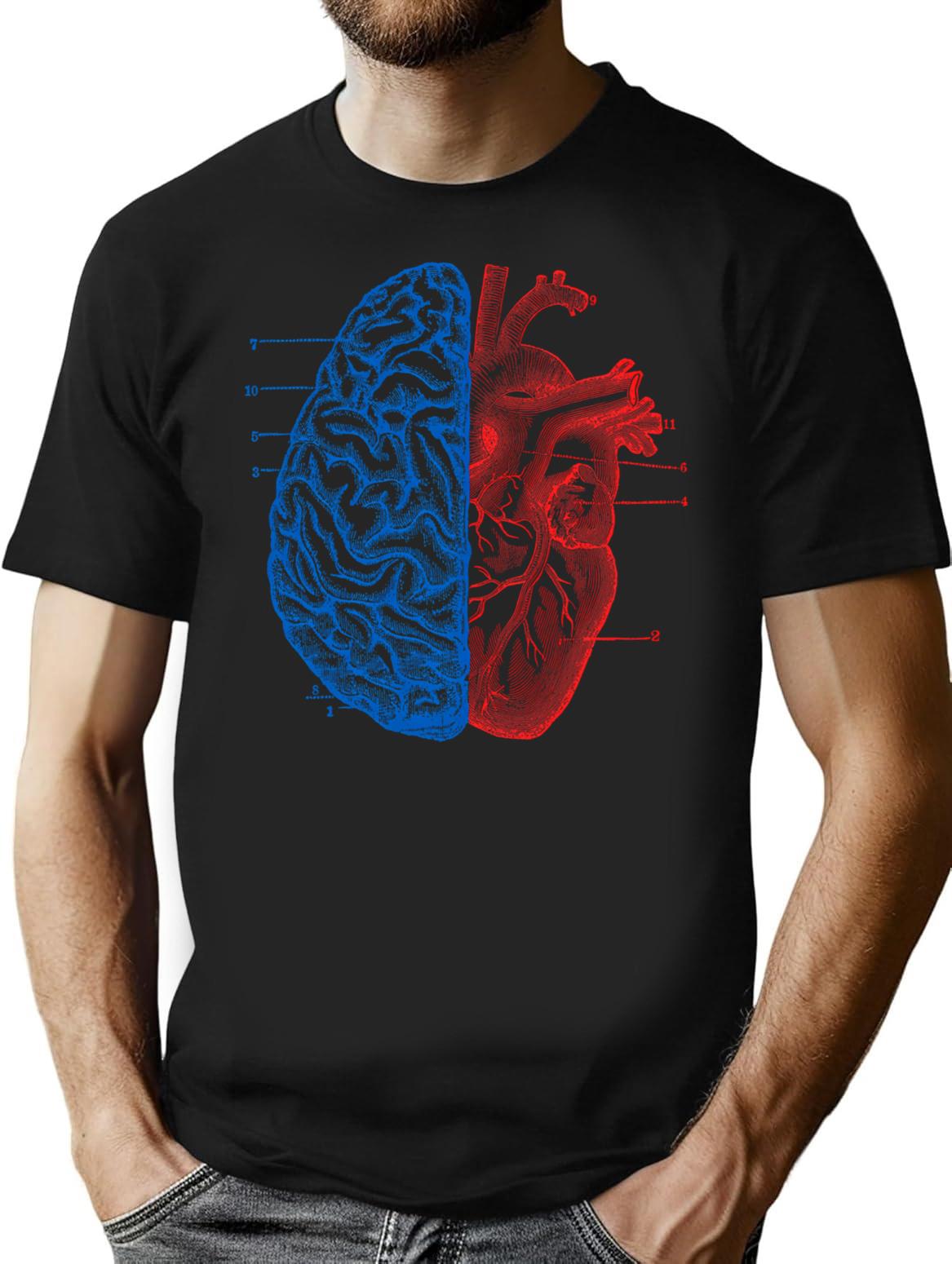 Heart And Brain T-Shirt - Retro Graphic Tee for Men & Women - Black