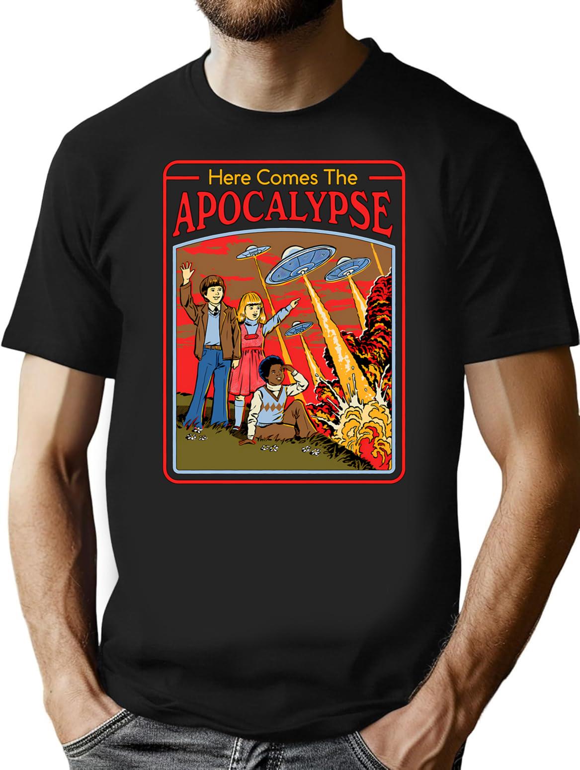 Here Comes The Apocalypse T-Shirt - Retro Graphic Tee for Men & Women - Black