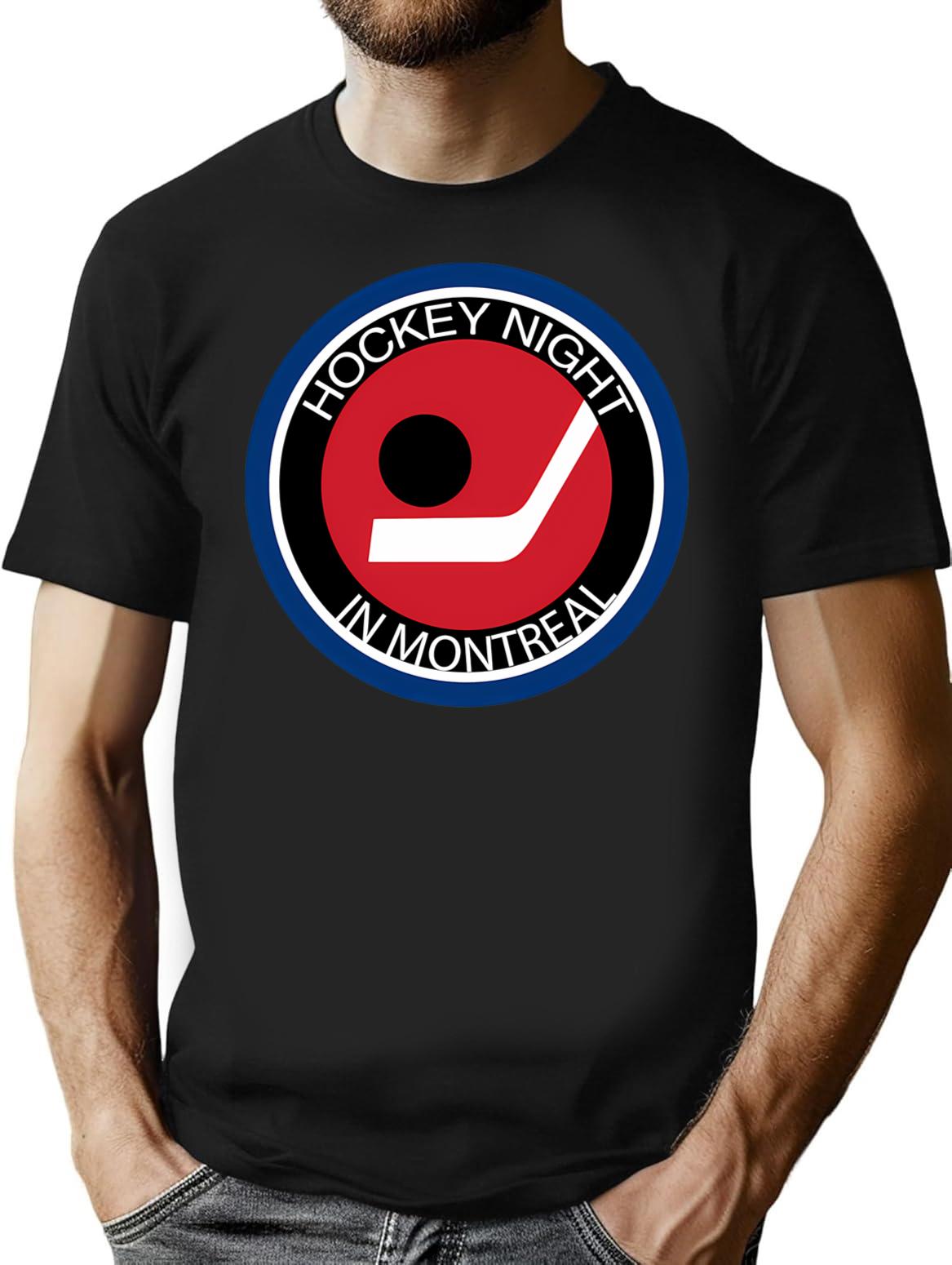 Hockey Night In Montreal Logo. Funny Father's Day Gift. Retro Canadian Habs Canadiens Canada Parody. T-Shirt - Black