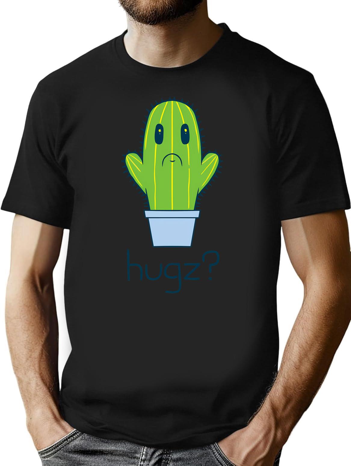 Hugz Cactus T-Shirt - Retro Graphic Tee for Men & Women - Black