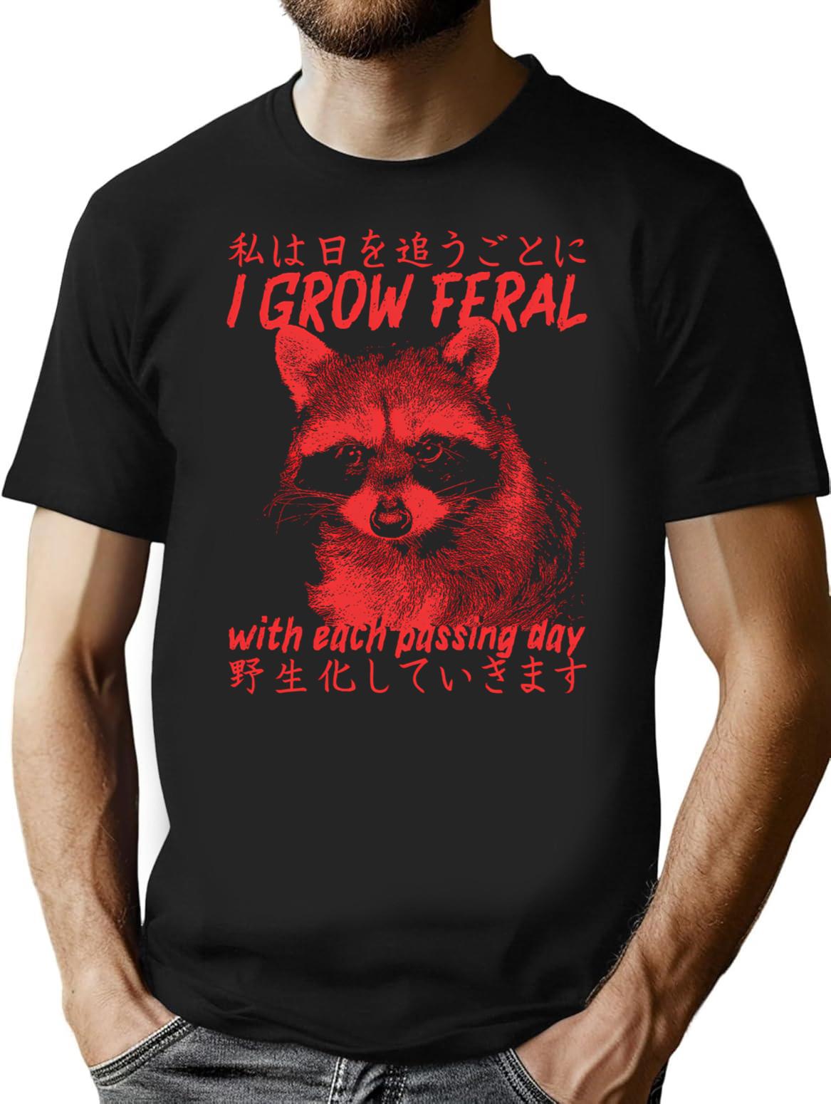 I Grow Feral Vintage Japanese Raccoon T-Shirt - Black