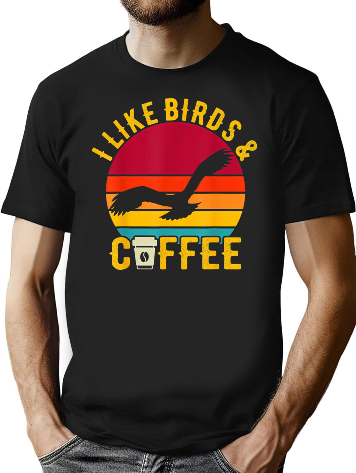 I Like Birds Coffee Funny Retro Vintage Birds Theme Lover T-Shirt - Black