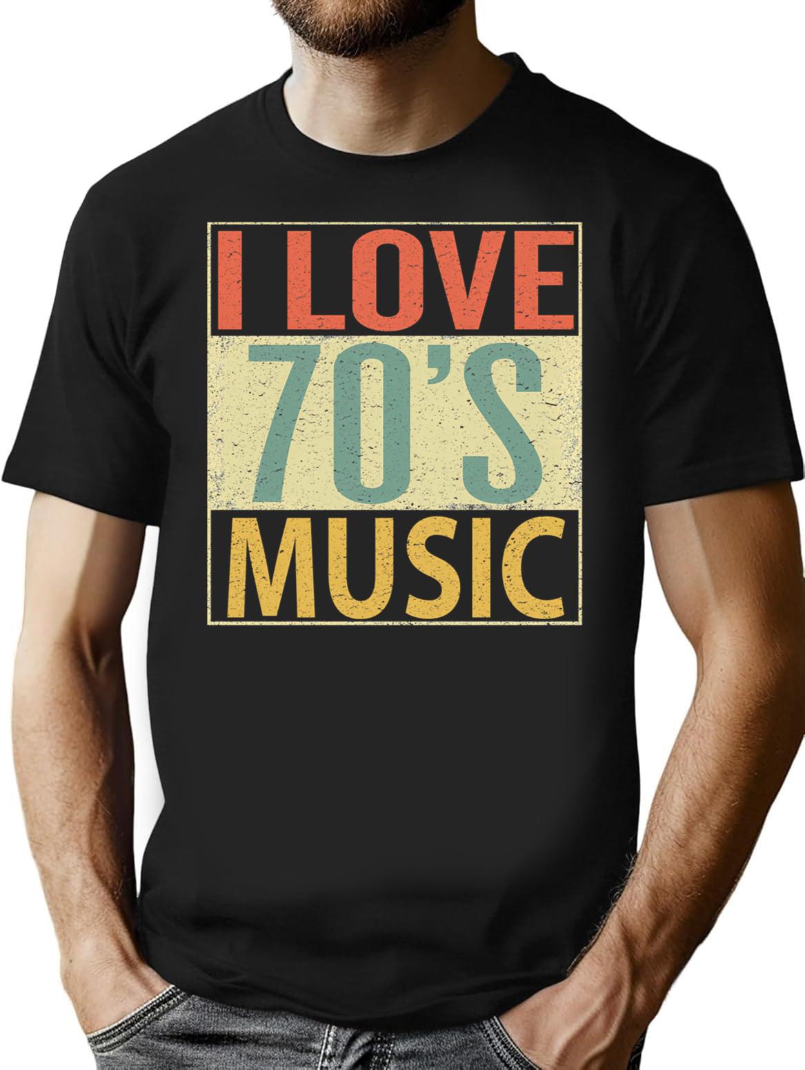 I Love 70's Music T-Shirt - Retro Graphic Tee for Men & Women - Black