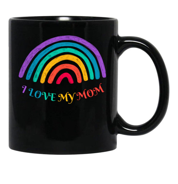 I Love My Mom-Rainbow Colors Black Coffee Mug - Black