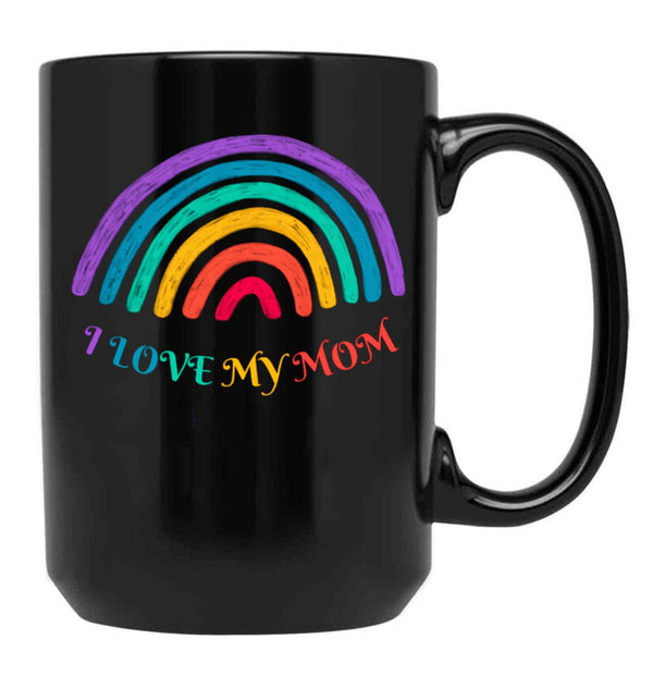 I Love My Mom-Rainbow Colors Black Coffee Mug - Black