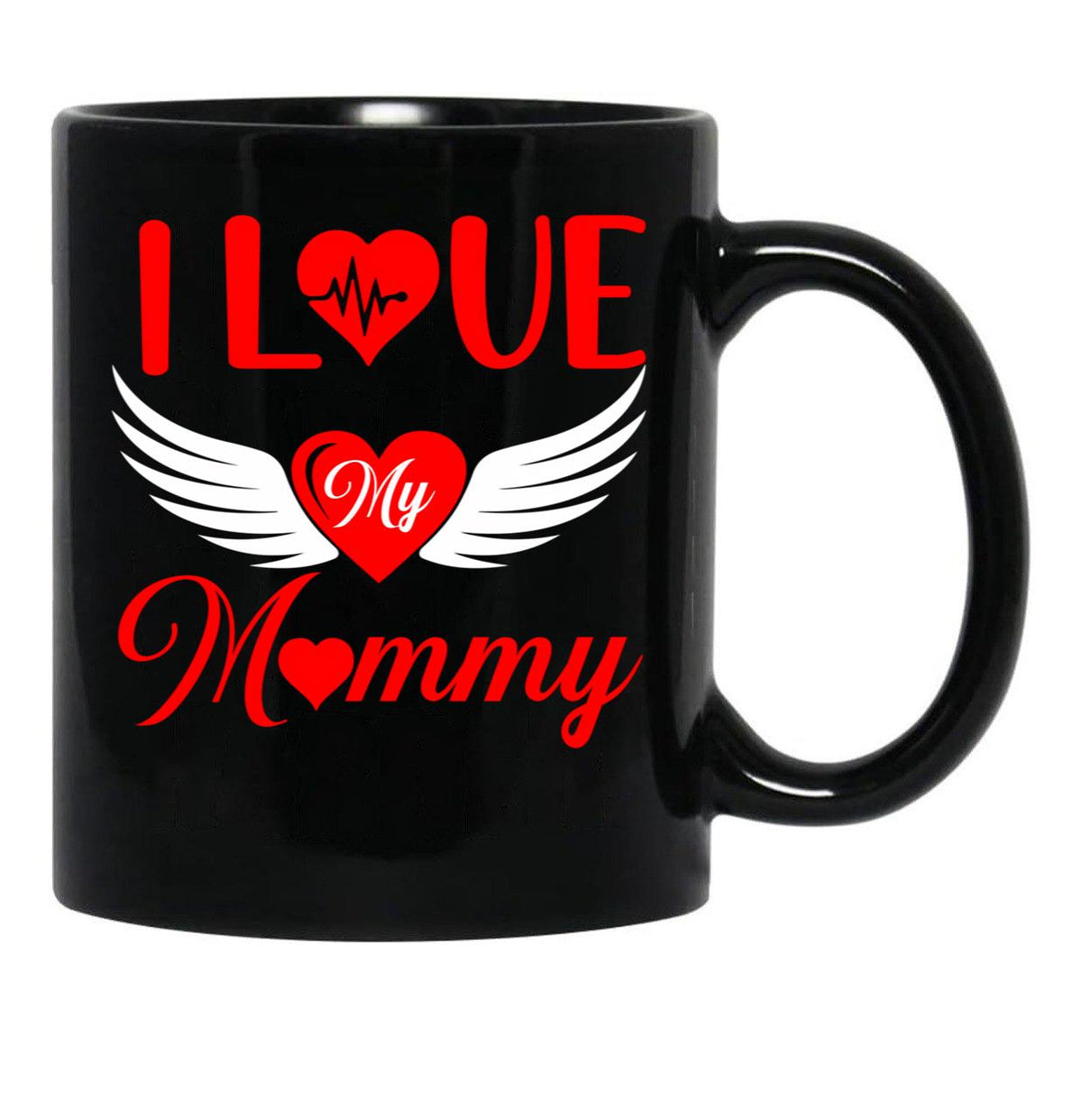 I Love My Mommy 2022 Red Heart With Wings Black Coffee Mug - Black
