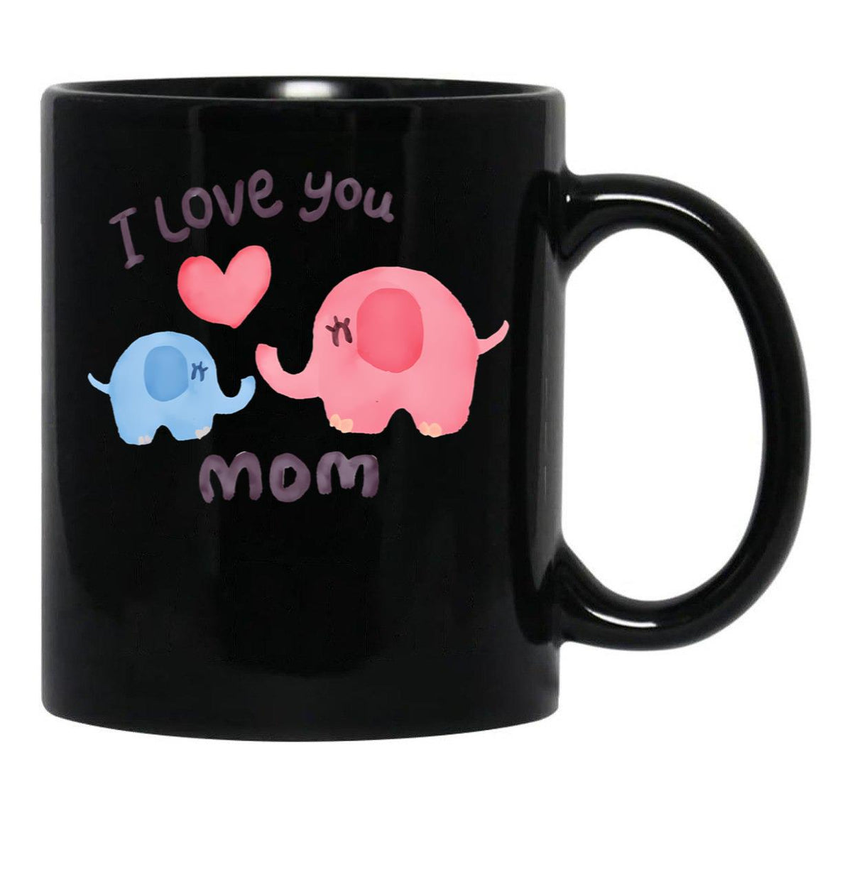 I Love You Mom Watercolor Elephants Black Coffee Mug - Black