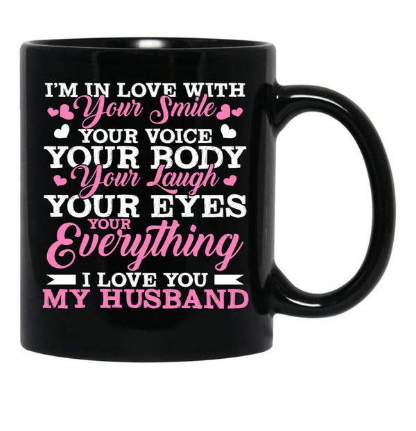 I Love You My Husband Wife Family Black Coffee Mug - Black