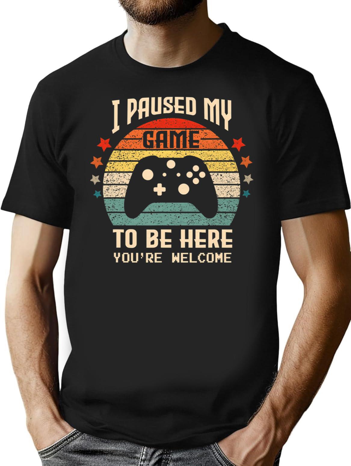 I Paused My Game To Be Here Gamer Gaming Retro Vintage Gift T-Shirt - Black