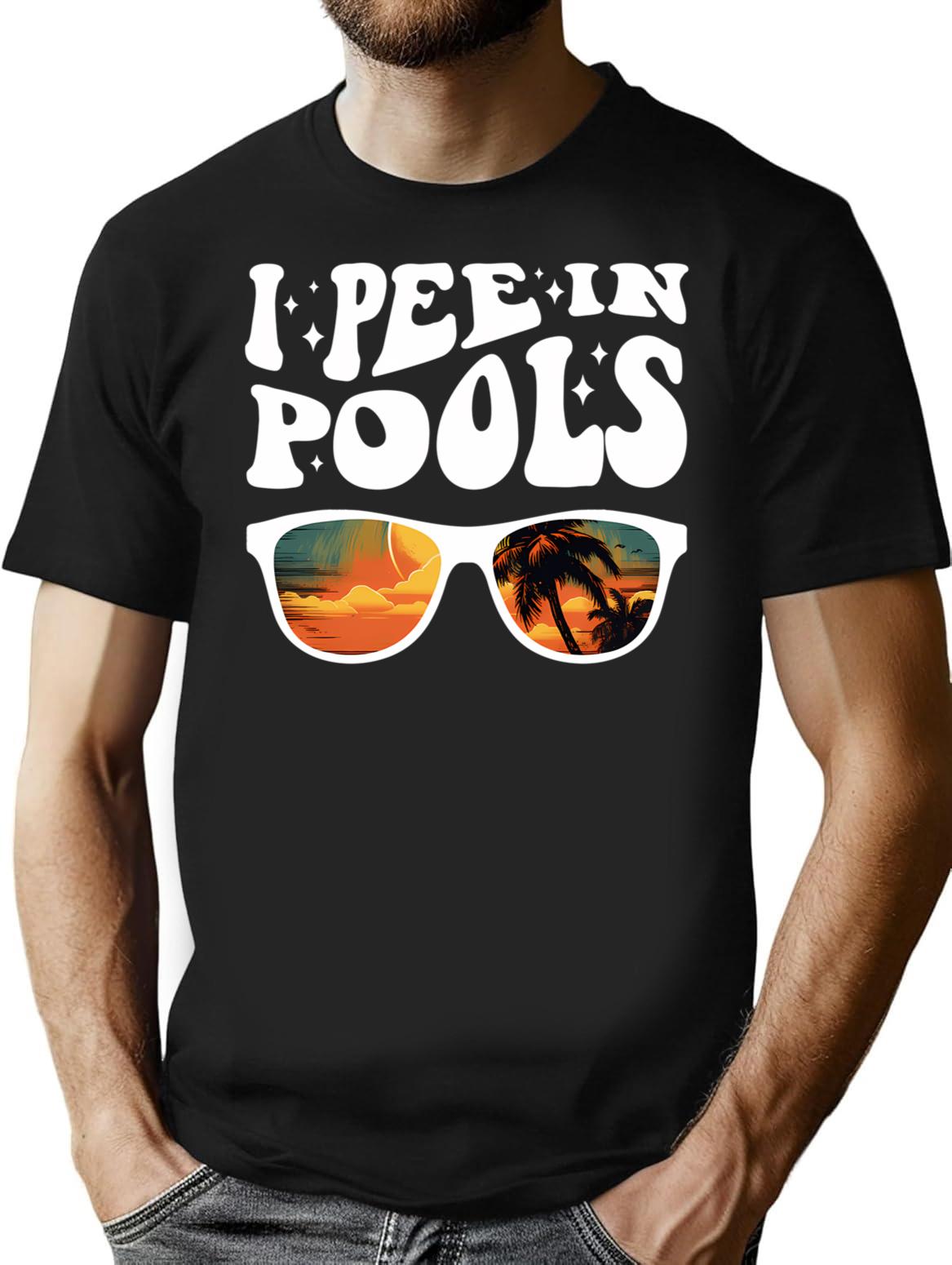 I Pee In Pools Groovy Design Sarcastic Saying Funny Pool T-Shirt - Black