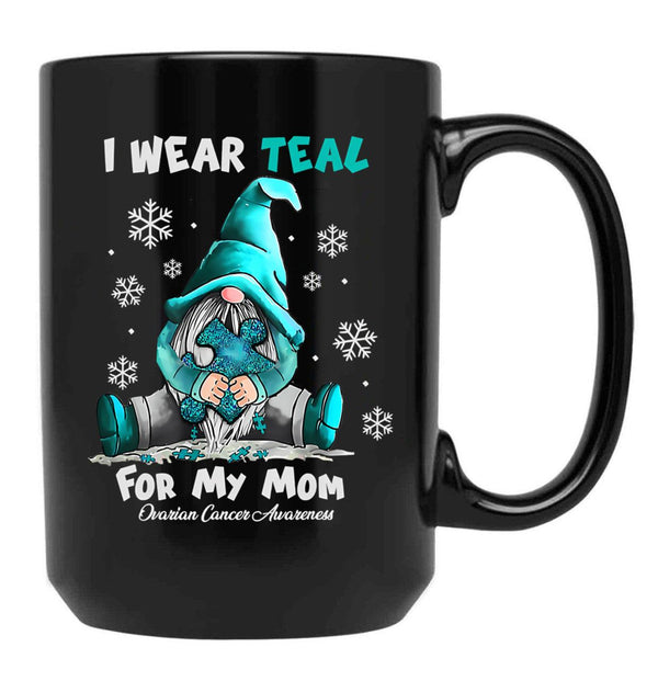 I Wear Teal My Mom Funny Gnomes Black Coffee Mug - Black