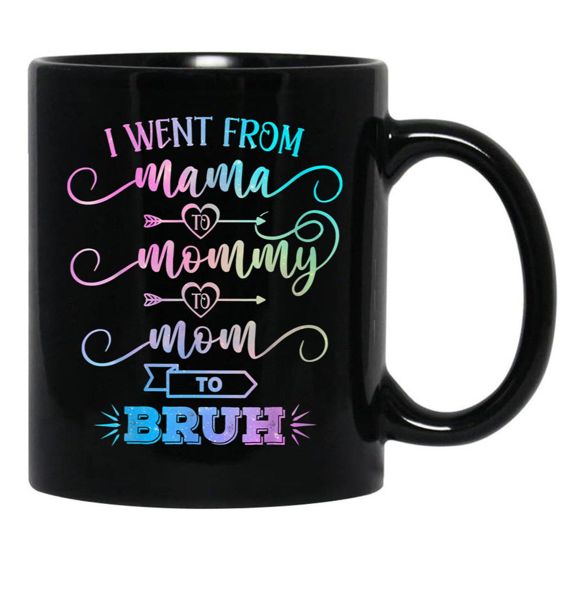 I Went From Mama To Mommy To Mom To Bruh Funny Mother Gag Black Coffee Mug - Black