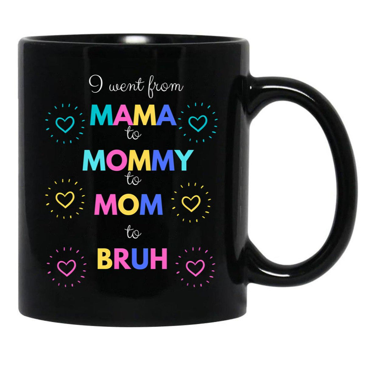 I Went From Mama To Mommy To Mom To Bruh (48) Black Coffee Mug - Black