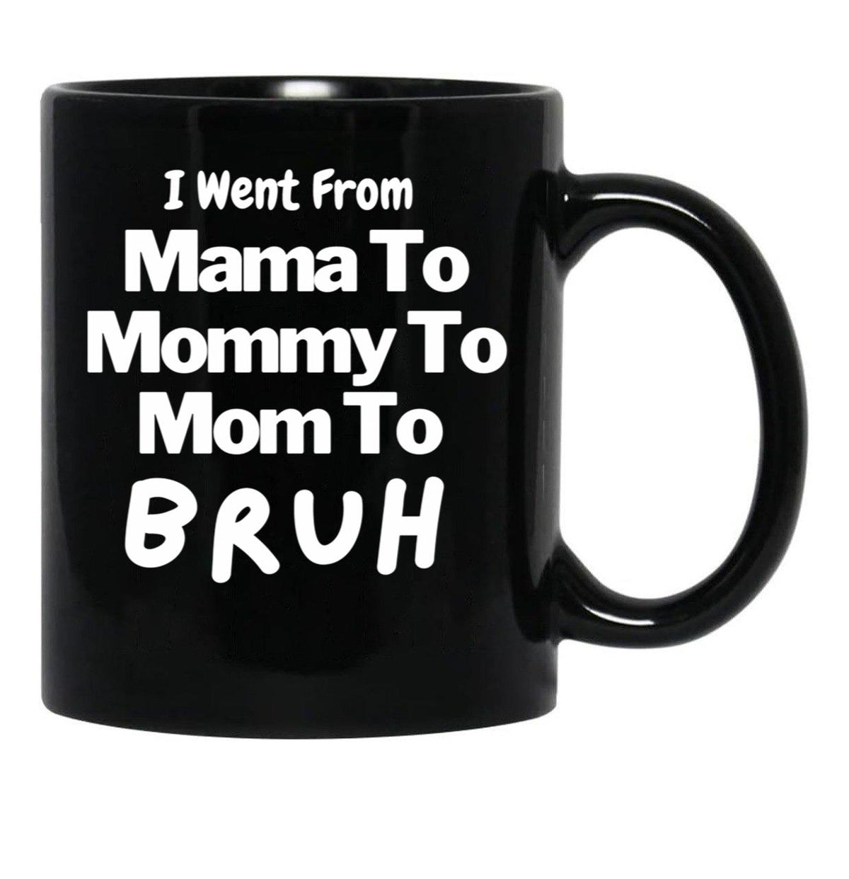 I Went From Mama To Mommy To Mom To Bruh (57) Black Coffee Mug - Black