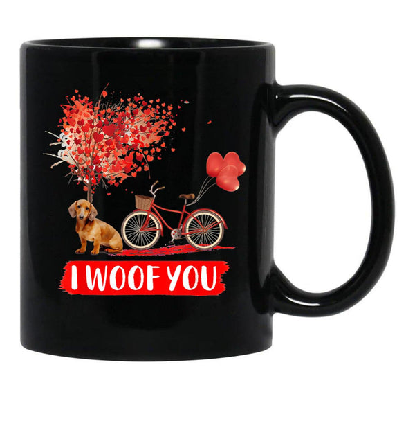 I Woof You Dachshund Dog Valentine Gifts Black Coffee Mug - Black