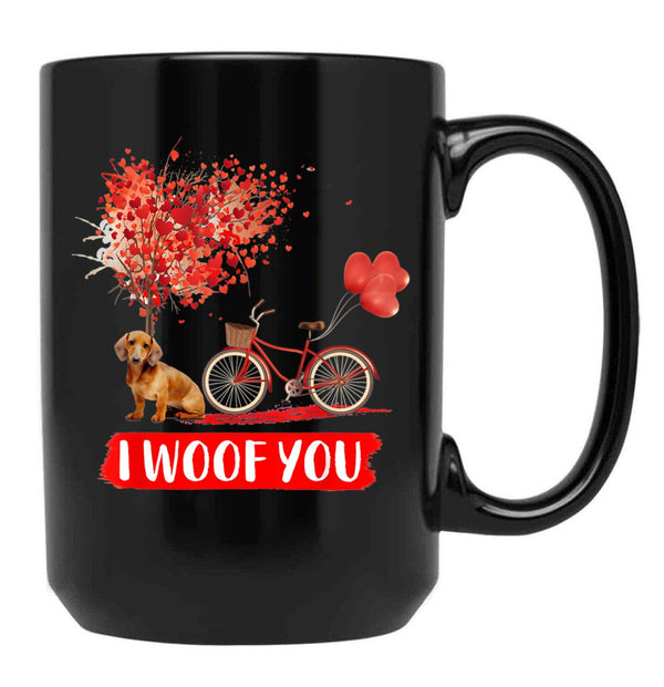 I Woof You Dachshund Dog Valentine Gifts Black Coffee Mug - Black