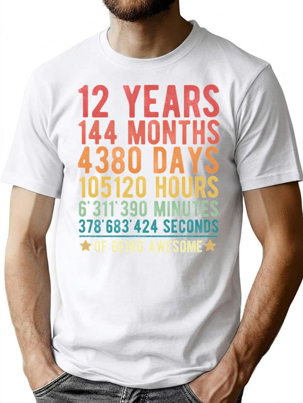 12 Years Of Being Awesome Vintage 12Th Birthday Funny Gift T-Shirt for Men & Women, T-Shirts Graphic Tee - White
