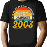 18Th Birthday 18 Years Born In 2003 January T-Shirt for Men & Women, T-Shirts Graphic Tee - Black