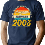 18Th Birthday 18 Years Born In 2003 January T-Shirt for Men & Women, T-Shirts Graphic Tee - Navy