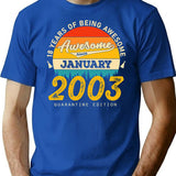 18Th Birthday 18 Years Born In 2003 January T-Shirt for Men & Women, T-Shirts Graphic Tee - Blue