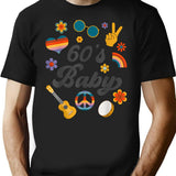 1960S Vintage Sixties Costume Party 60S Hippie Theme Party T-Shirt for Men & Women, T-Shirts Graphic Tee - Black