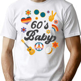 1960S Vintage Sixties Costume Party 60S Hippie Theme Party T-Shirt for Men & Women, T-Shirts Graphic Tee - White
