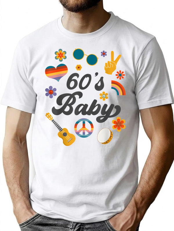 1960S Vintage Sixties Costume Party 60S Hippie Theme Party T-Shirt for Men & Women, T-Shirts Graphic Tee - White