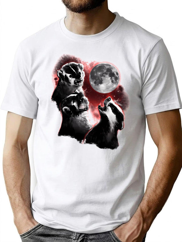 3 Badger Moon T-Shirt for Men & Women, T-Shirts Graphic Tee - White