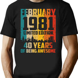 40Th Birthday 40 Years Born In 1981 February T-Shirt for Men & Women, T-Shirts Graphic Tee - Black