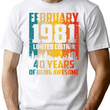 40Th Birthday 40 Years Born In 1981 February T-Shirt for Men & Women, T-Shirts Graphic Tee - White