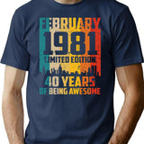 40Th Birthday 40 Years Born In 1981 February T-Shirt for Men & Women, T-Shirts Graphic Tee - Navy
