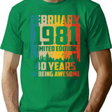40Th Birthday 40 Years Born In 1981 February T-Shirt for Men & Women, T-Shirts Graphic Tee - Green