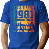 40Th Birthday 40 Years Born In 1981 February T-Shirt for Men & Women, T-Shirts Graphic Tee - Blue