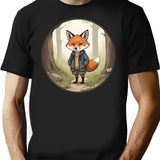 A Fox Wearing Vintage Clothes (1) T-Shirt for Men & Women, T-Shirts Graphic Tee - Black