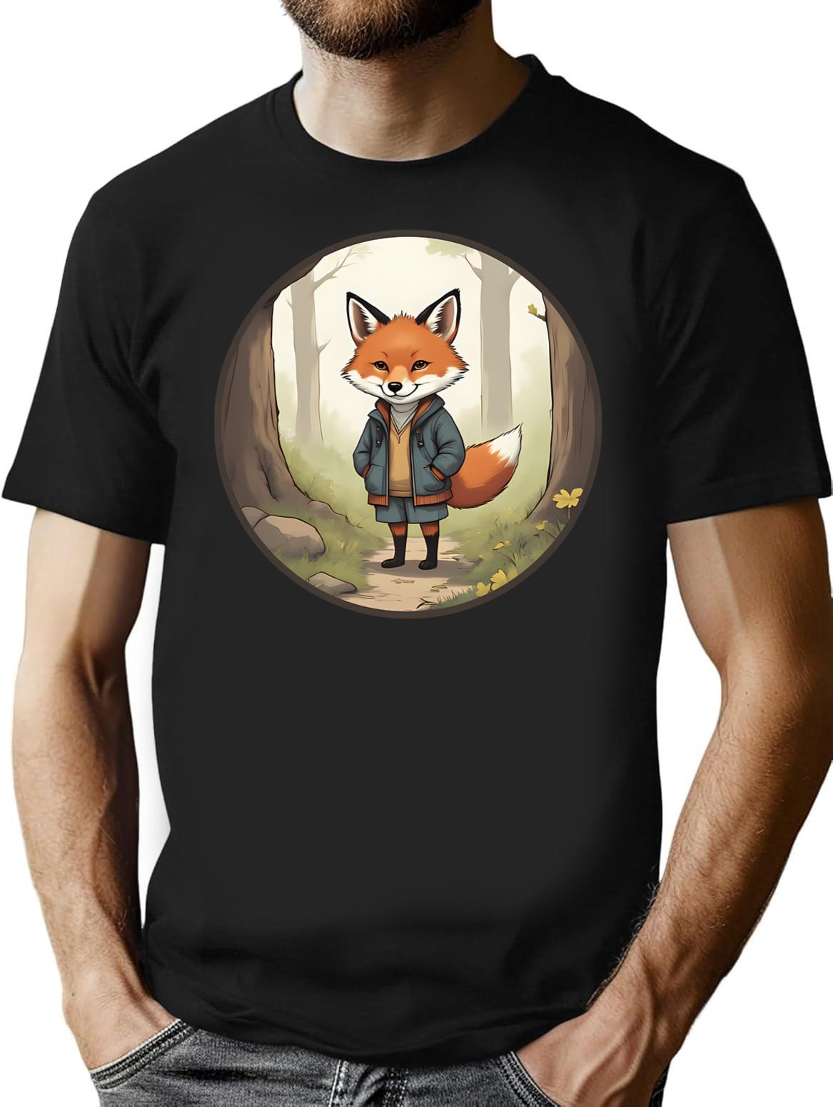 A Fox Wearing Vintage Clothes (1) T-Shirt for Men & Women, T-Shirts Graphic Tee - Black