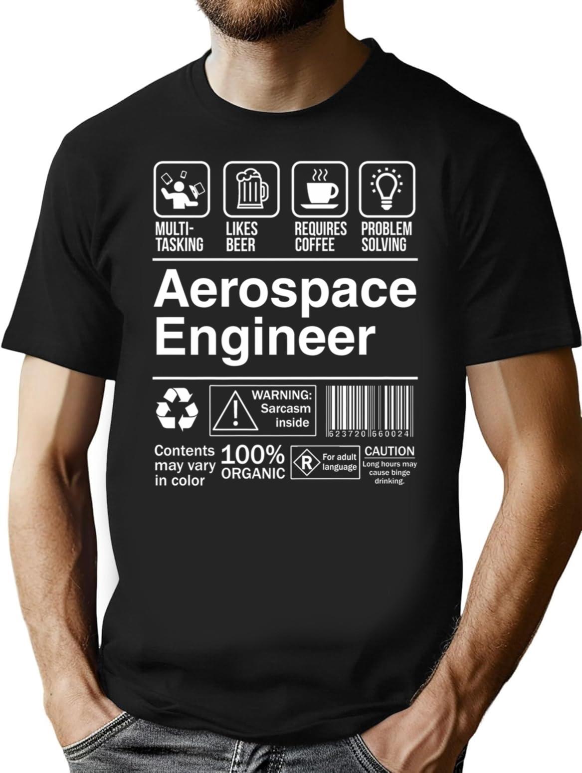 Aerospace Engineer Product Label Funny T-Shirt for Men & Women, T-Shirts Graphic Tee - Black