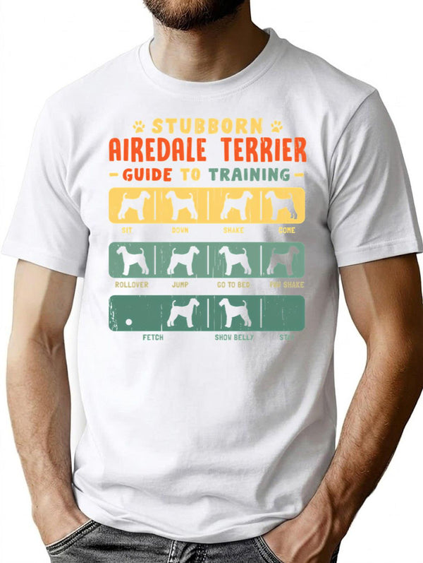 Airedale Terrier Funny Guide To Traning T-Shirt for Men & Women, T-Shirts Graphic Tee - White