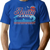 Amity Island Retro Worn Out (Universal Ucs Llc) T-Shirt for Men & Women, T-Shirts Graphic Tee - Blue