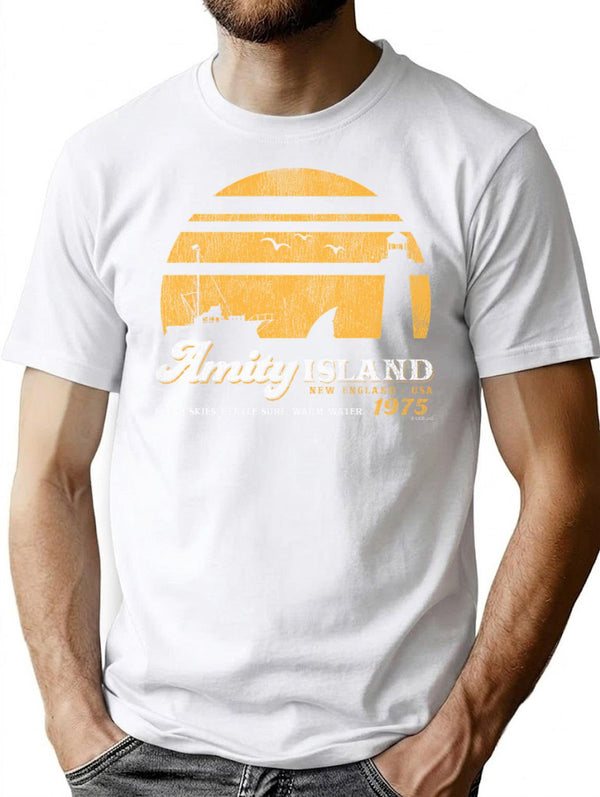 Amity Island Sunset Worn Out (Universal Ucs Llc) T-Shirt for Men & Women, T-Shirts Graphic Tee - White