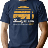 Amity Island Sunset Worn Out (Universal Ucs Llc) T-Shirt for Men & Women, T-Shirts Graphic Tee - Navy