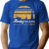 Amity Island Sunset Worn Out (Universal Ucs Llc) T-Shirt for Men & Women, T-Shirts Graphic Tee - Blue