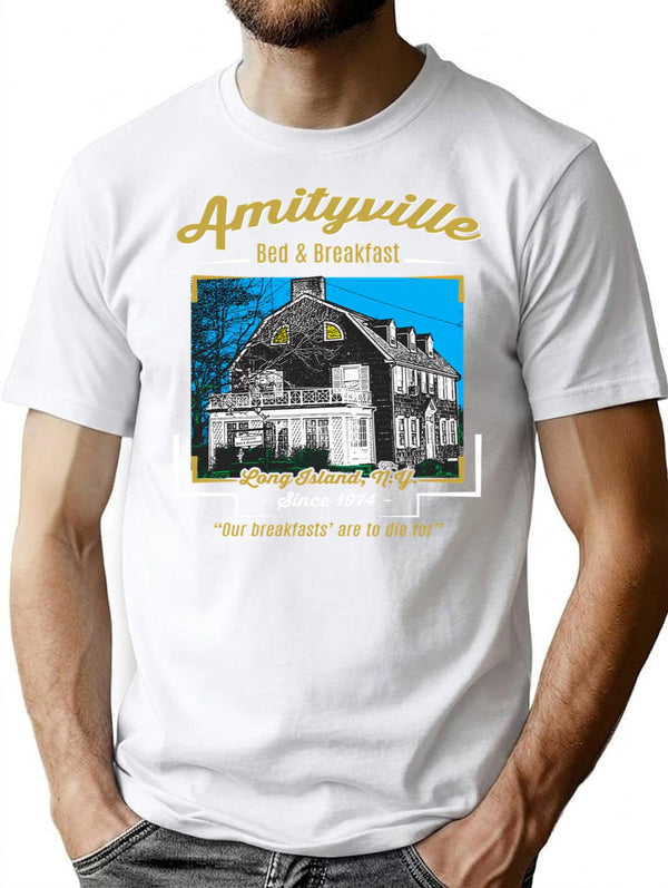 Amityville Bed Breakfast T-Shirt for Men & Women, T-Shirts Graphic Tee - White